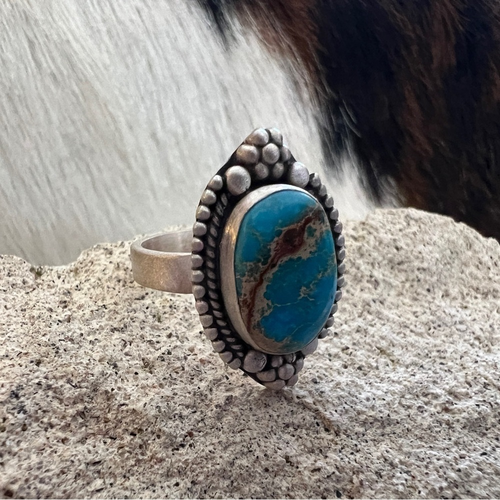 ❤️ Sea Sediment Jasper Brushed Sterling 925 Southwestern Navajo Adjustable Ring - Picture 3 of 13